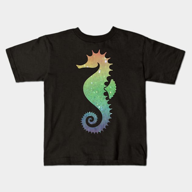 Rainbow Ombre Faux Glitter Seahorse Kids T-Shirt by Felicity-K